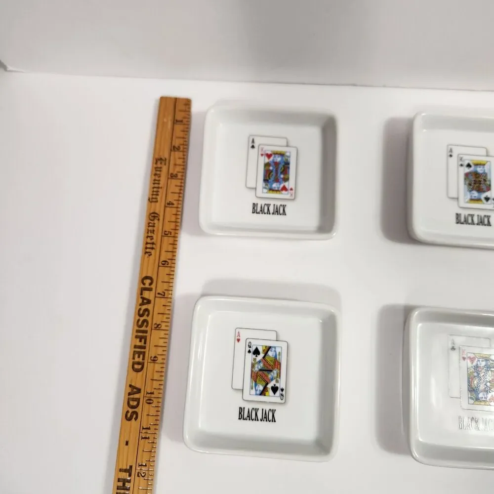 Set 4 Bella Casa By Ganz Black Jack Cards Ceramic Trinket Snack Dish Ashtray